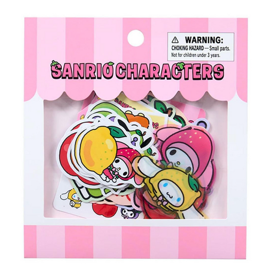 Packaged Sanrio character stickers with a pink and white striped background