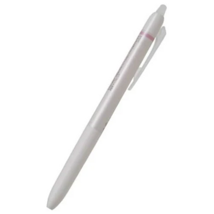 White pen with a pink accent on a white background