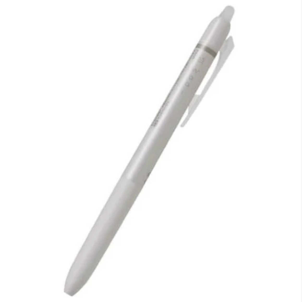 White pen with brown accent on a white background