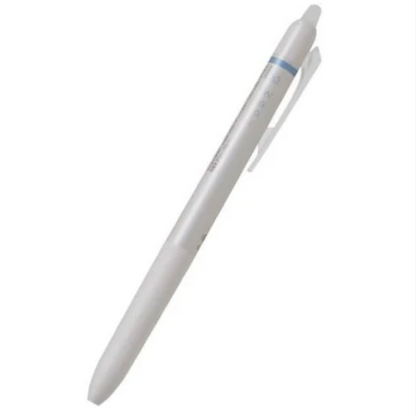 White pen with a blue accent on a white background