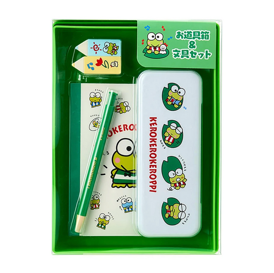 Stationery set with Kerokerokeroppi character in packaging