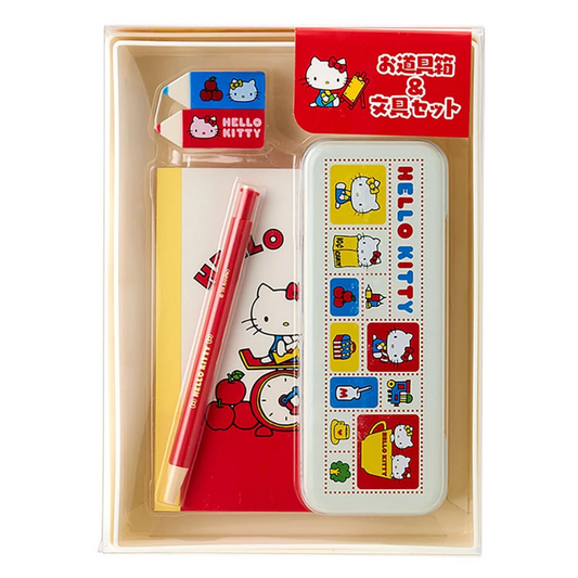 Hello Kitty stationery set with pen, notebook, and clip in packaging