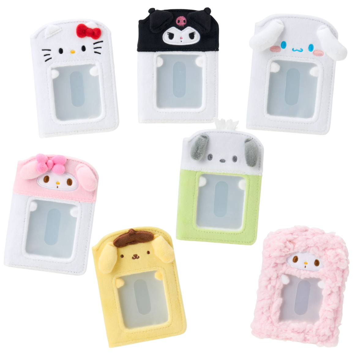 Set of cute, Sanrio photo album with various designs on a white background.