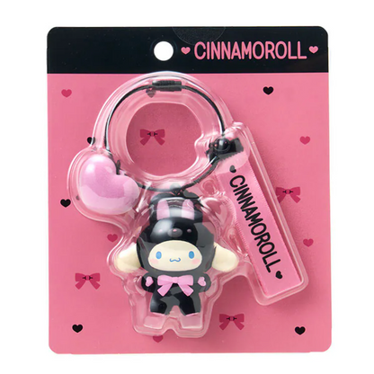Cinnamoroll keychain on pink packaging with 'Cinnamoroll' branding