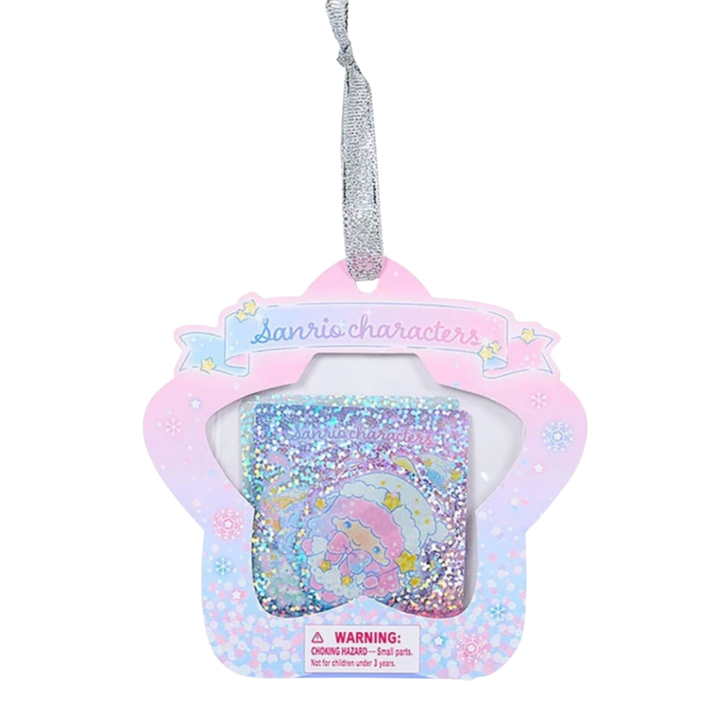 Pastel-colored glittery product in a decorative packaging with 'Sanrio characters' branding.