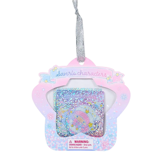 Pastel-colored glittery product in a decorative packaging with 'Sanrio characters' branding.