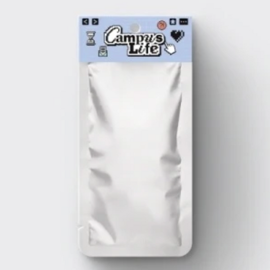 Silver product packaging with 'Campus Life' branding on a light gray background
