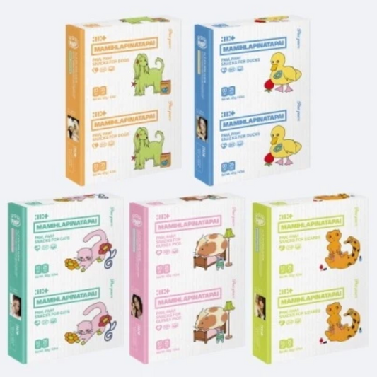 Set of colorful boxes with cartoon animal illustrations on a white background
