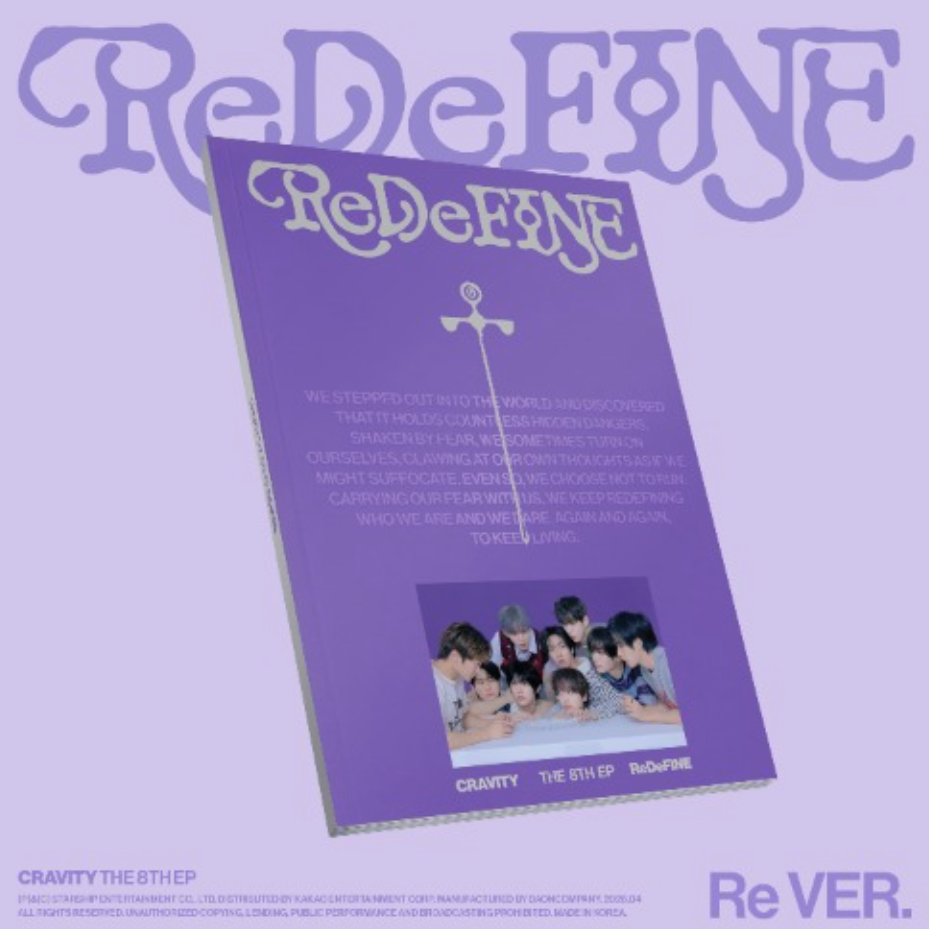 Album cover for 'ReDeFINE' by CRAVITY with a purple background and text.