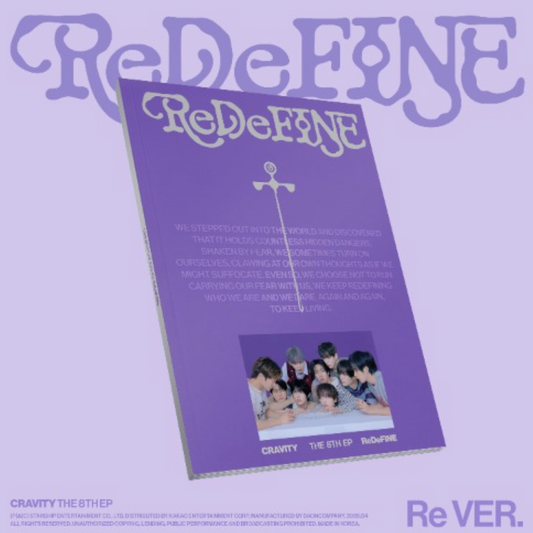 Album cover for 'ReDeFINE' by CRAVITY with a purple background and text.