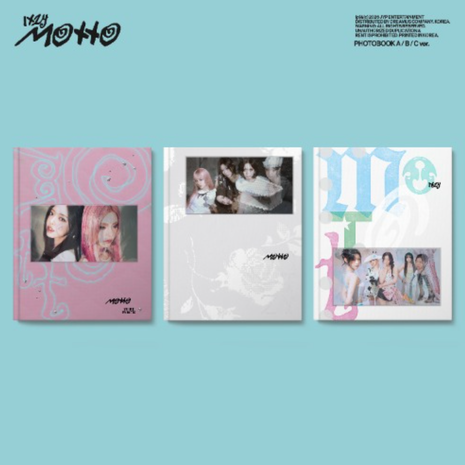 Three photobooks with images of a girl group on a light blue background
