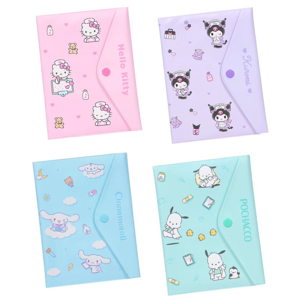 Four colorful envelopes with cartoon character designs on a white background