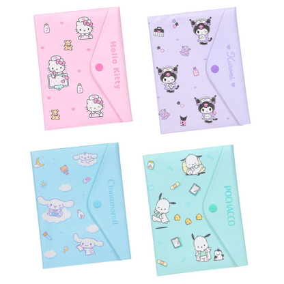Four colorful envelopes with cartoon character designs on a white background