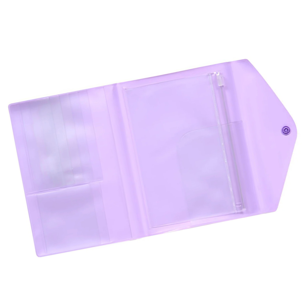 Purple folder with a zipper on a white background