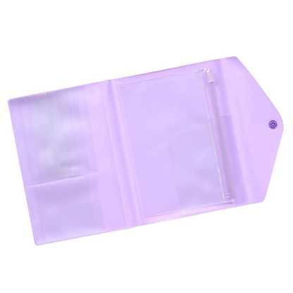 Purple folder with a zipper on a white background