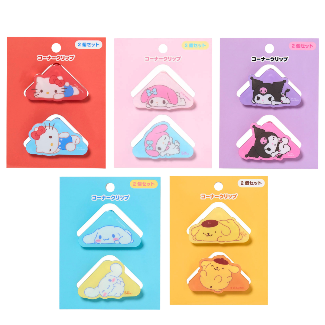 Set of corner clips with cartoon characters on colorful packaging