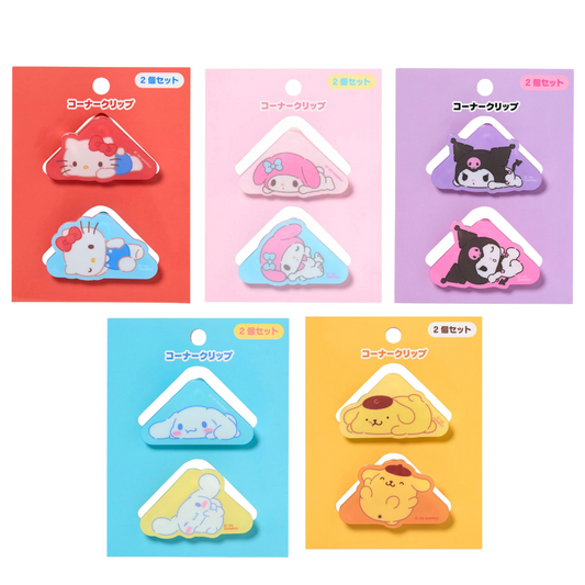 Set of corner clips with cartoon characters on colorful packaging