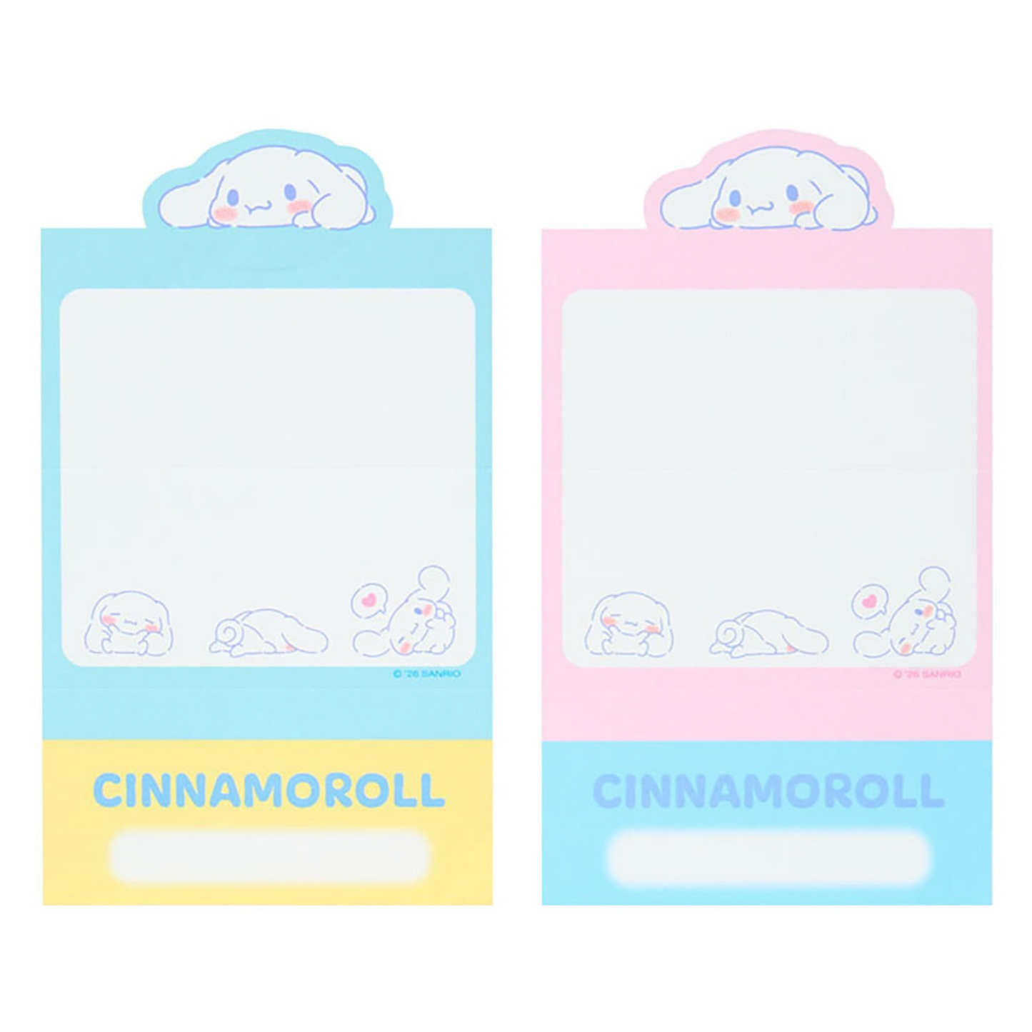 Two Cinnamoroll-themed sticky notes with pastel colors on a white background.