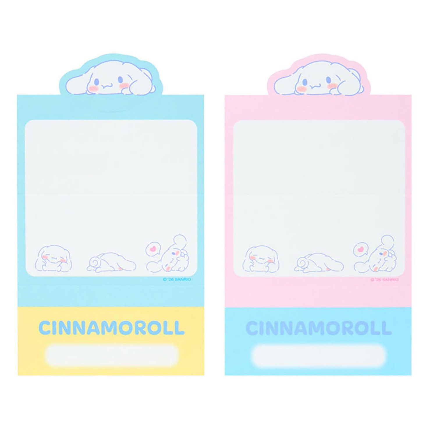 Two Cinnamoroll-themed sticky notes with pastel colors on a white background.