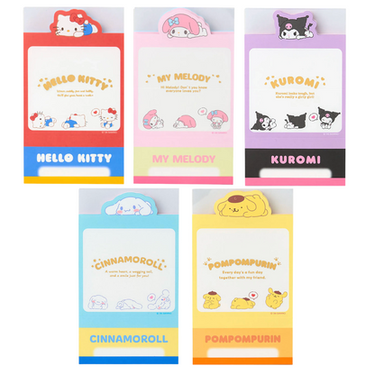 Set of five colorful Sanrio character-themed sticky note packs on a white background