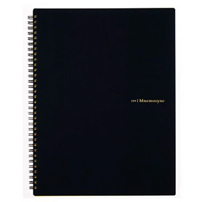 Black notebook with 'Mnemosyne' branding on a white background