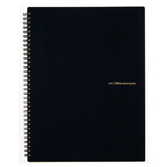 Black notebook with 'Mnemosyne' branding on a white background