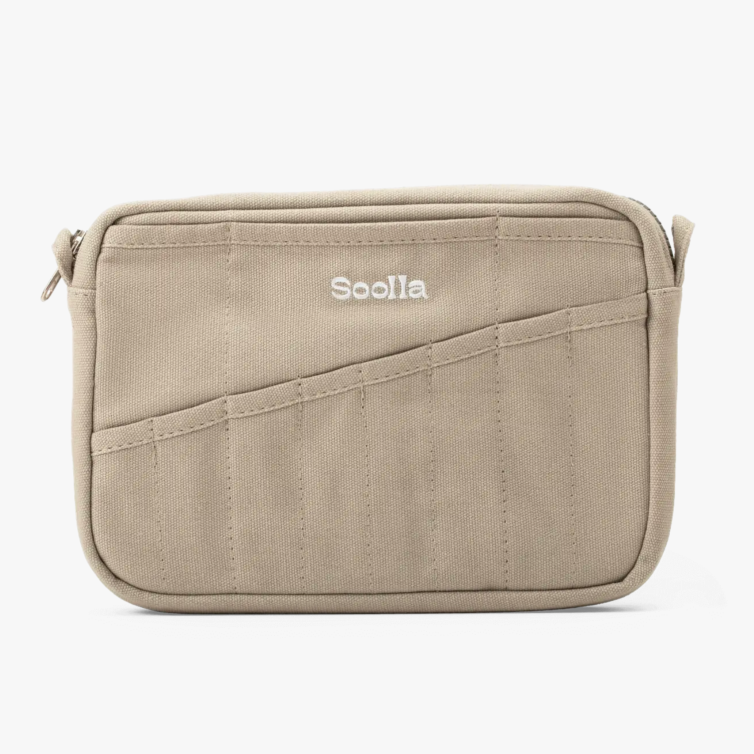 Beige stationery bag with 'Soolla' branding on a white background