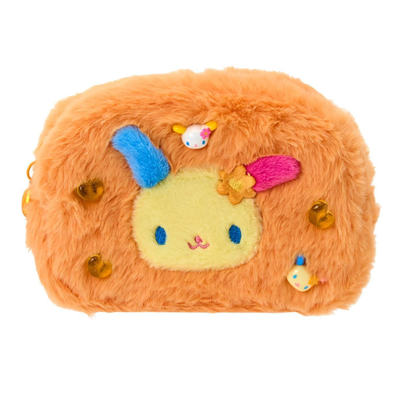 Plush pouch with a face on a white background