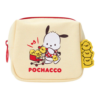 Small pouch with cartoon character and text on a beige background