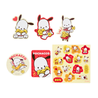 Set of cartoon character stickers with various poses on a white background
