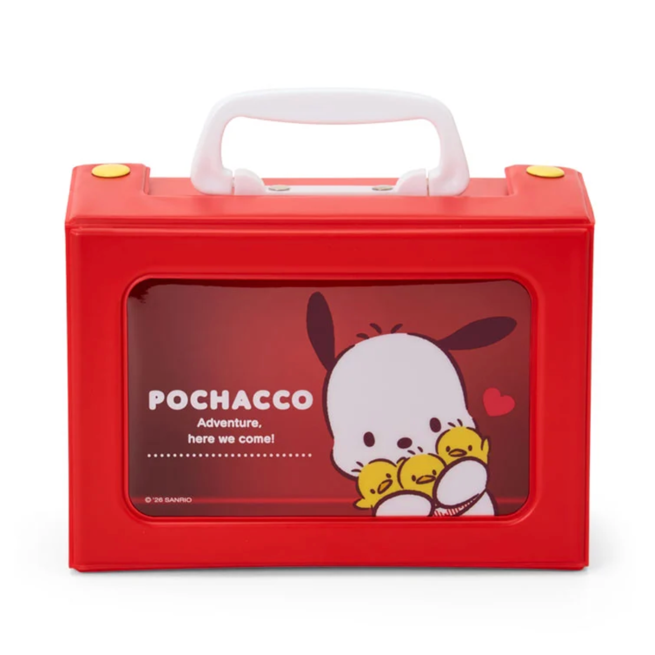 Red toy box with a Sanrio character on a white background