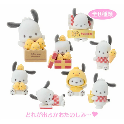 Set of cute animal figurines with various poses and accessories on a white background