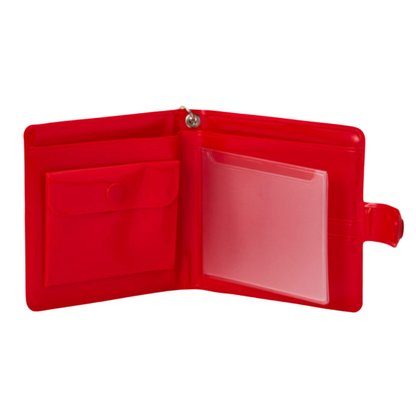 Red wallet with a clear window on a white background