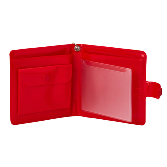 Red wallet with a clear window on a white background