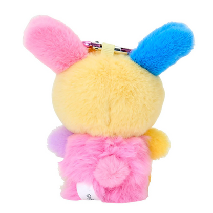 Plush keychain with pastel colors on a white background