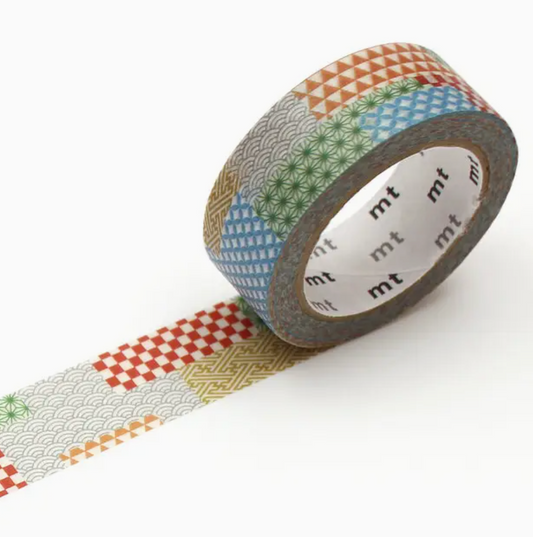 Roll of decorative tape with various patterns on a white background