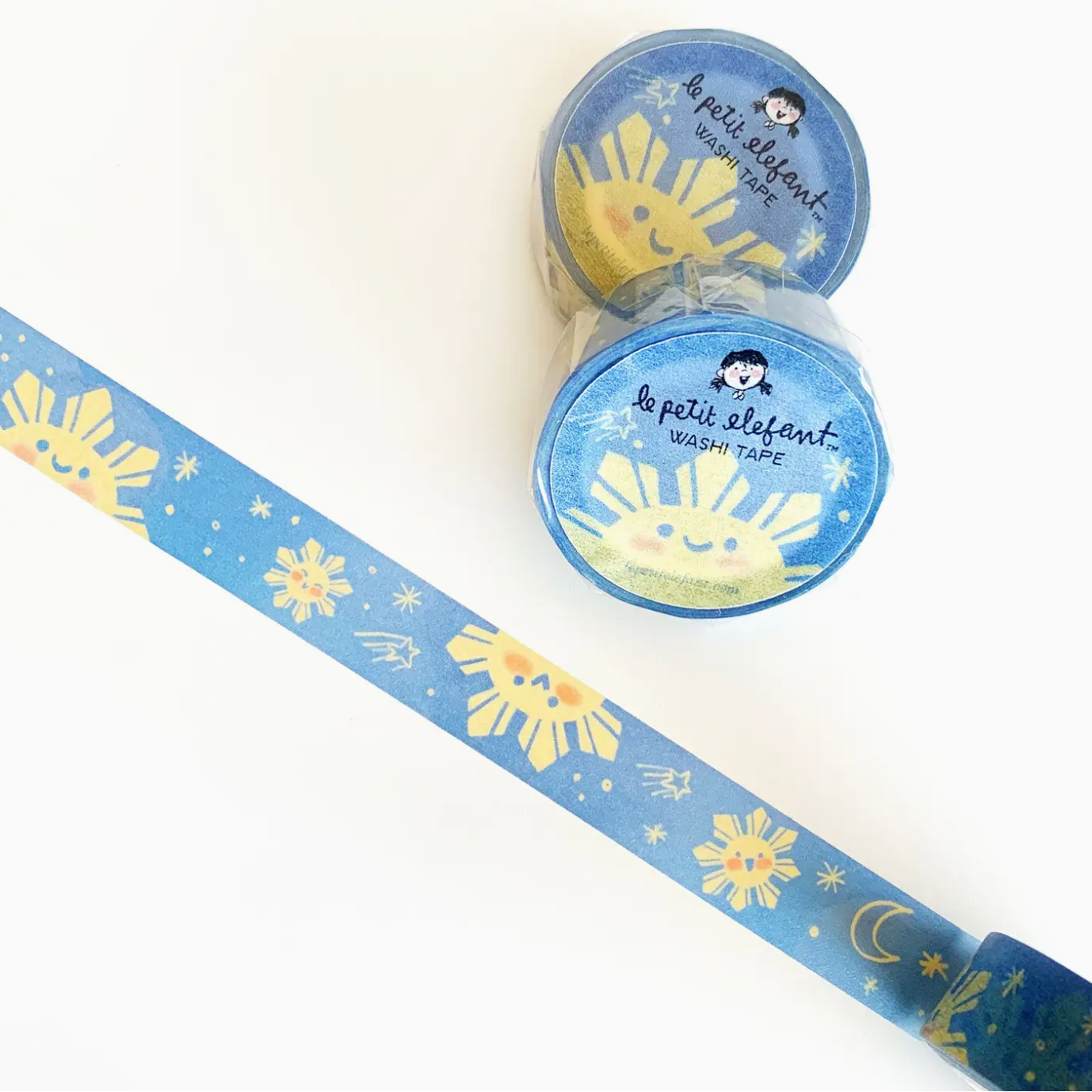 Washi tape with a sun design on a white background