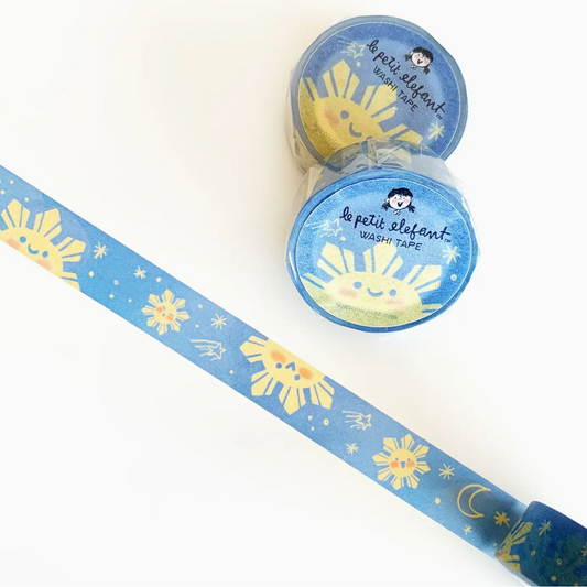Washi tape with a sun design on a white background