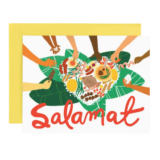 Illustration of hands holding a heart-shaped arrangement with 'Salamat' text on a white background