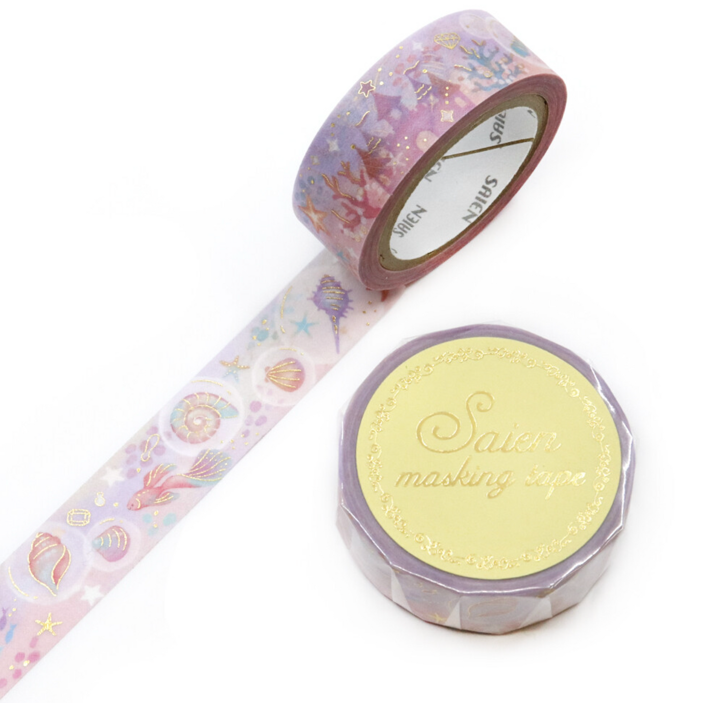 Decorative washi tape with a colorful design on a white background