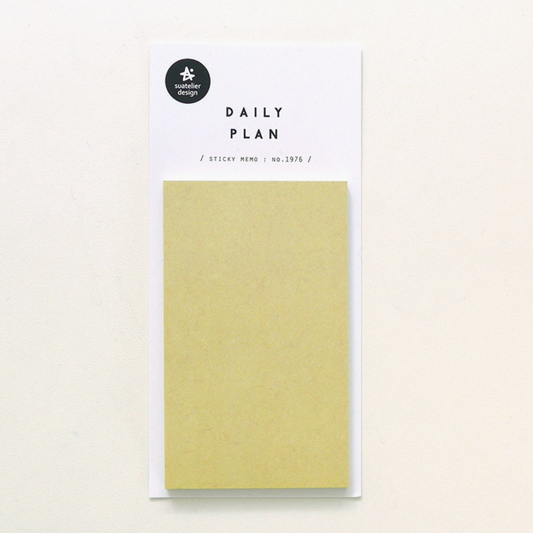 A daily planner sticker pack by Paper Plan, featuring a large pale yellow rectangular sticker on a white backing card with black text.