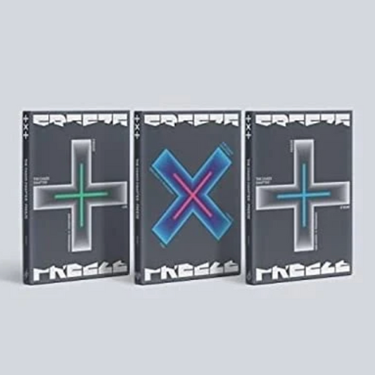 Three dark gray albums standing upright on a light gray background, each featuring a large geometric symbol in different neon-like colors: green and white on the left, blue and pink on the center, and blue and white on the right. The word 'CREATION' appears across the top of each cover.