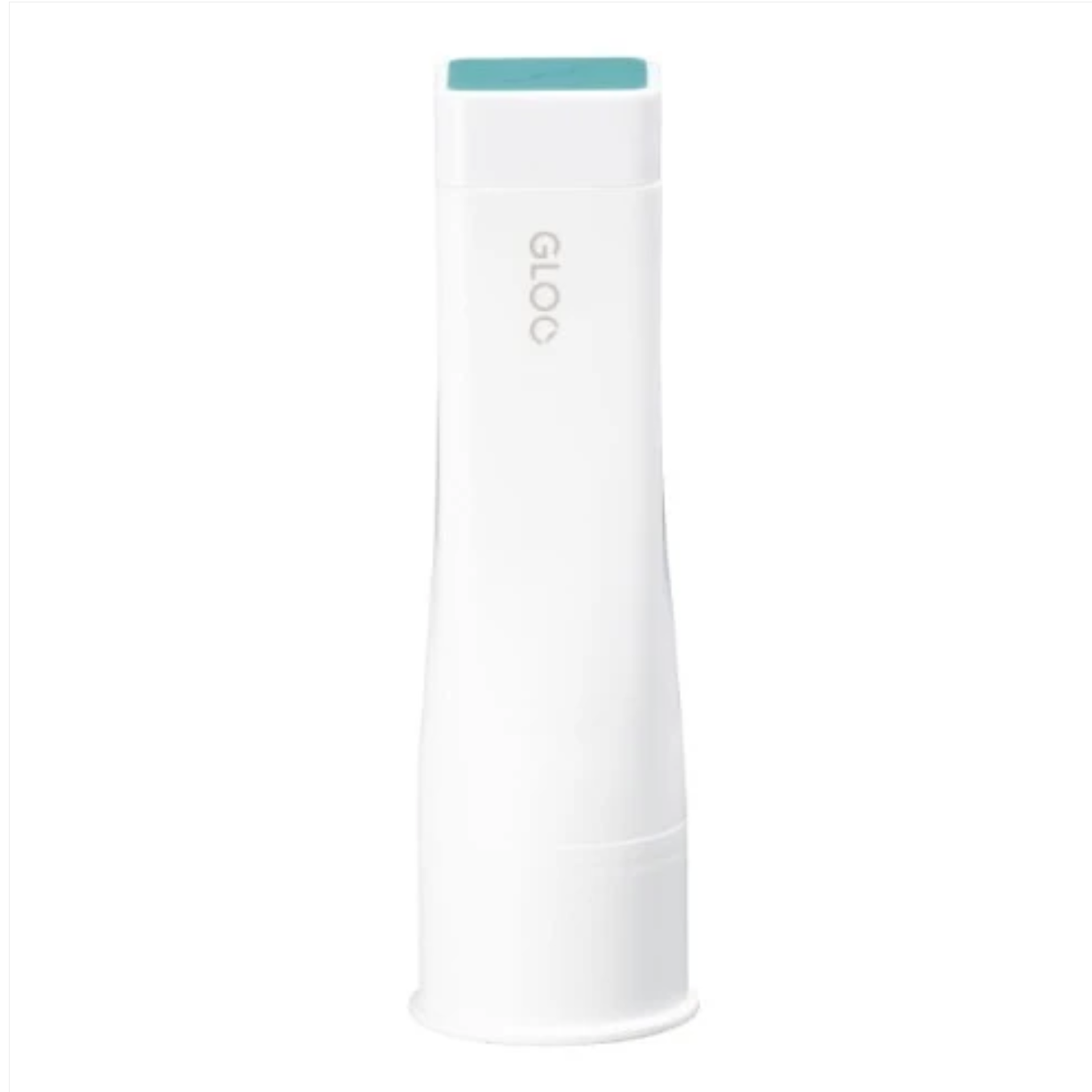 A white cylindrical glue stick, featuring a small mint green accent at the top and the brand name 'GLOO' printed vertically on the front.