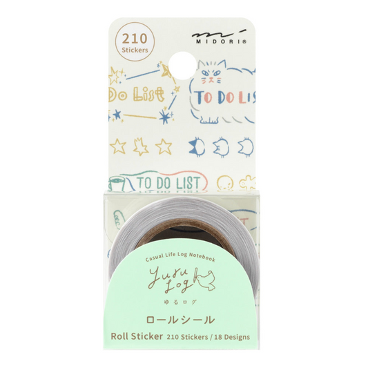 A roll of Midori 'To Do List' roll sticker with 210 stickers, featuring a light green label and a decorated cardboard backing.