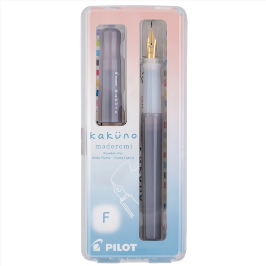 Pilot kakuno madoromi Fountain Pen Style Plume + Plume Palette, in its original clear plastic packaging with a pink and blue gradient insert.