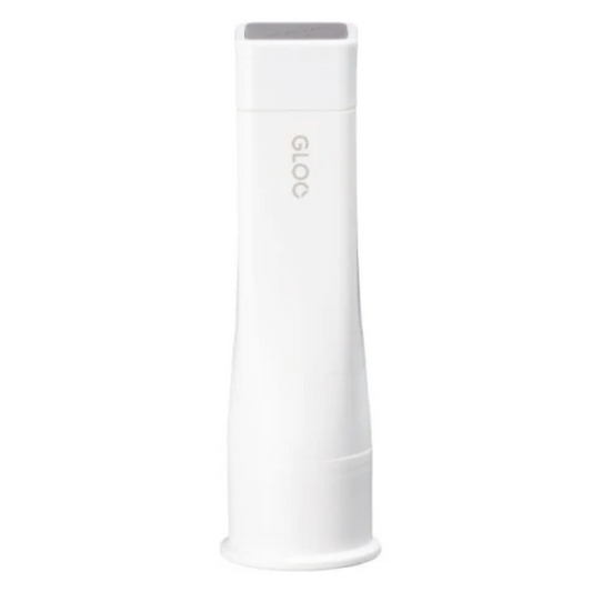A white cylindrical glucometer battery holder with the 'G-LOC' brand name printed vertically on the front, set against a plain white background.