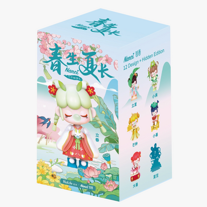 A collectible blind box for the 'Nanci' brand, featuring a pastel blue and green design with Chinese characters and an illustration of a cute character in traditional Chinese clothing.