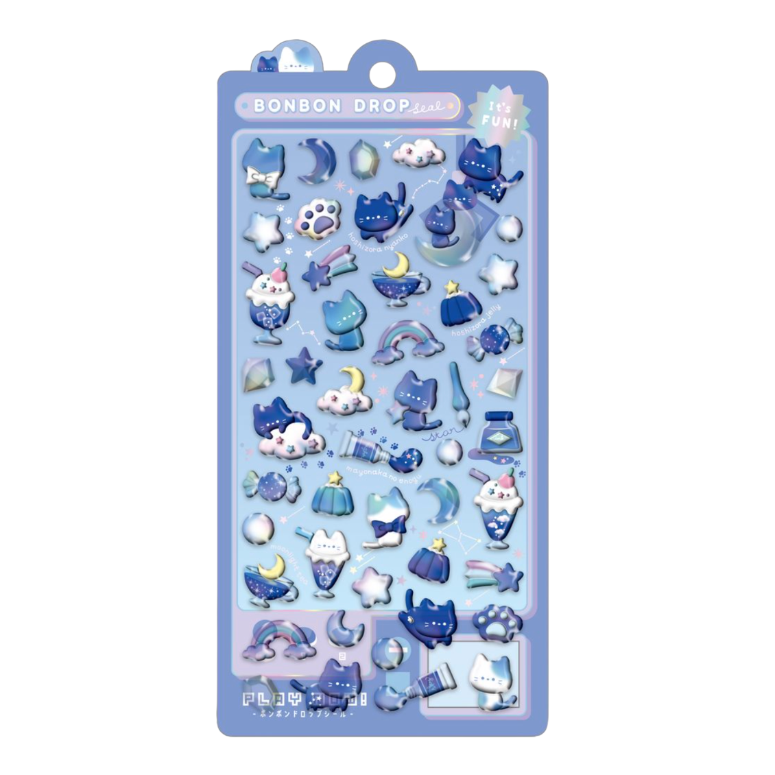 Pack of blue-themed stickers with various designs on a white background