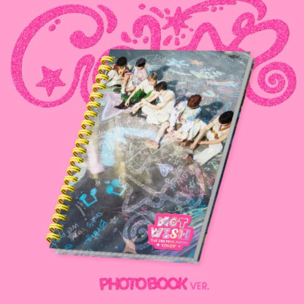 Album with a collage of people with text " NCT Wish' on a pink background