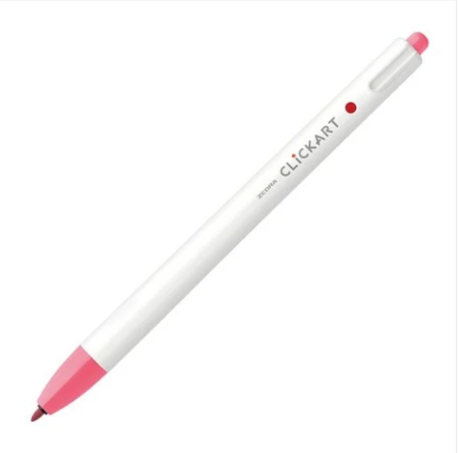 White pen with pink cap and tip on a white background